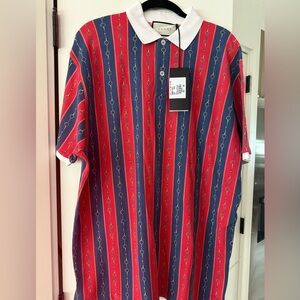 Gucci Men's Polo with Red and Blue Stripes
